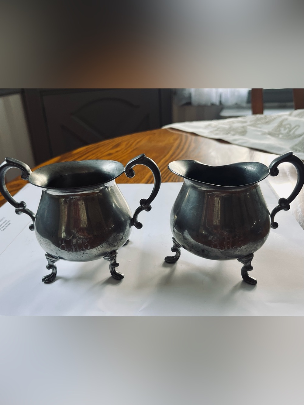 Vintage pewter Creamer and Sugar Set